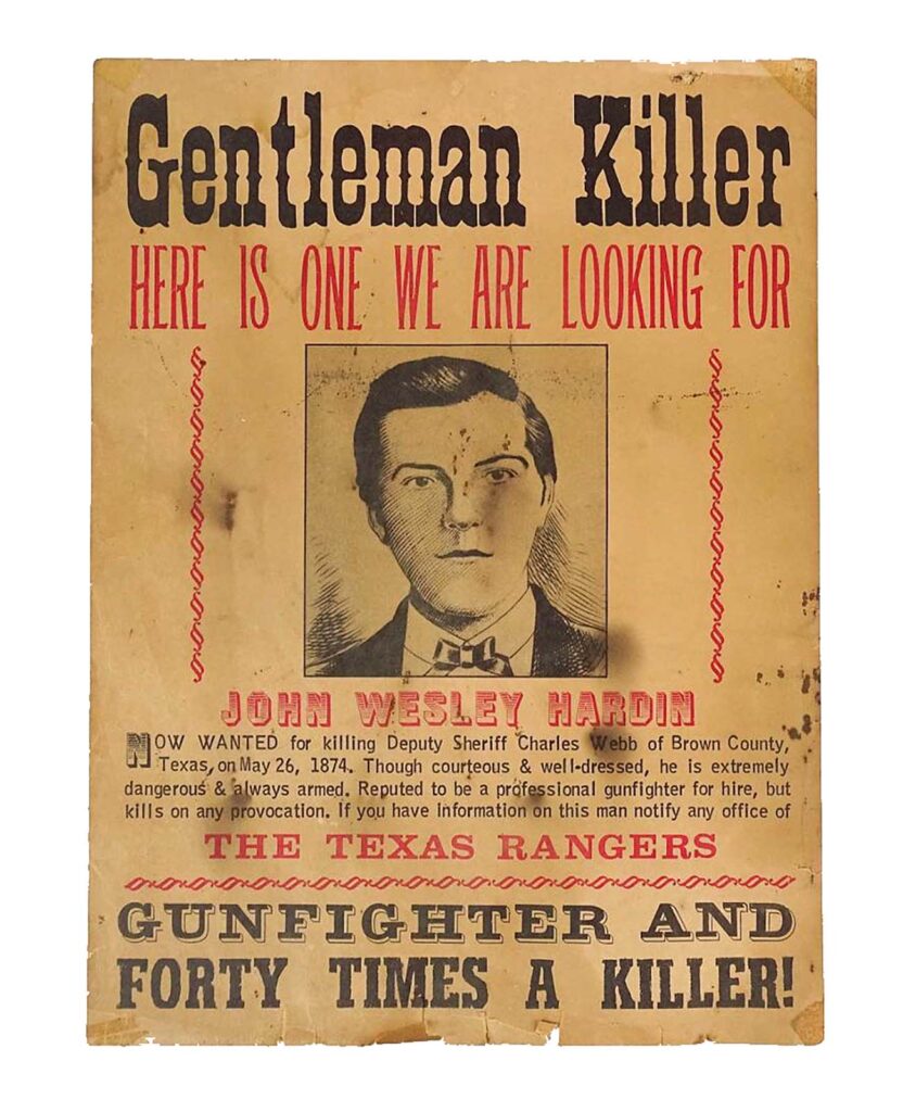 Poster Reward J.W.Hardin 1874